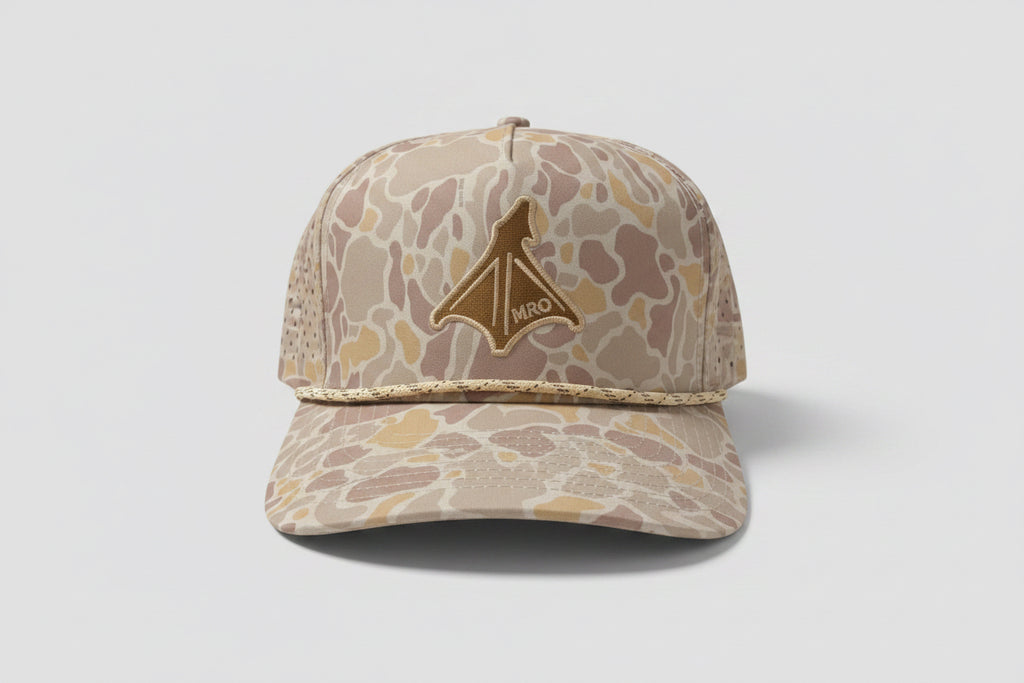 Macon Ridge Outdoors duck-camo hat with tan Duck Foot